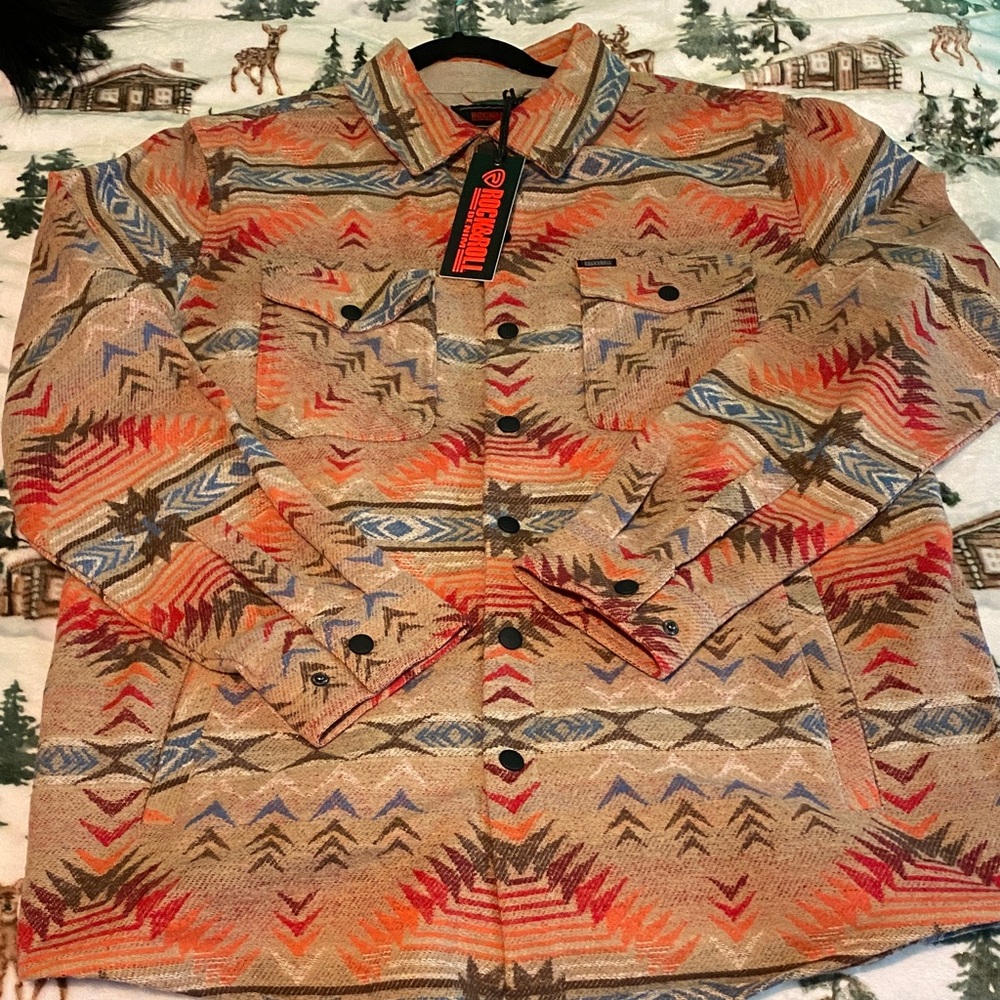 Rock&Roll Denim Aztec Button-Up Jacket